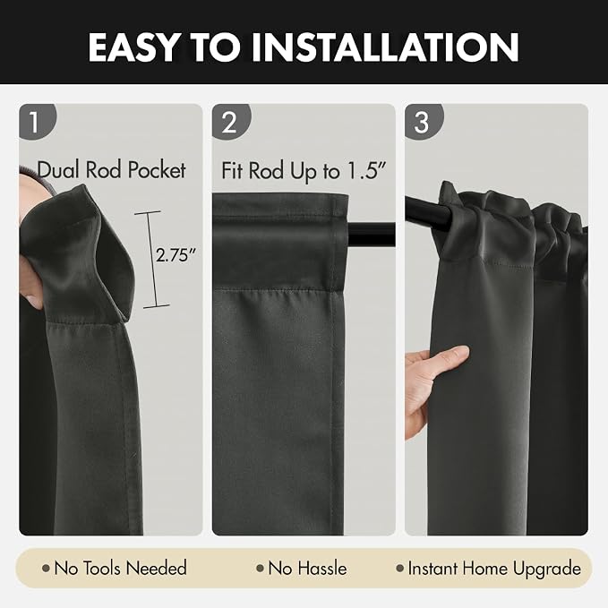 MIULEE Dark Grey Blackout Curtains 4 Panels Set 72 Inch Length Bedroom | - Image 7