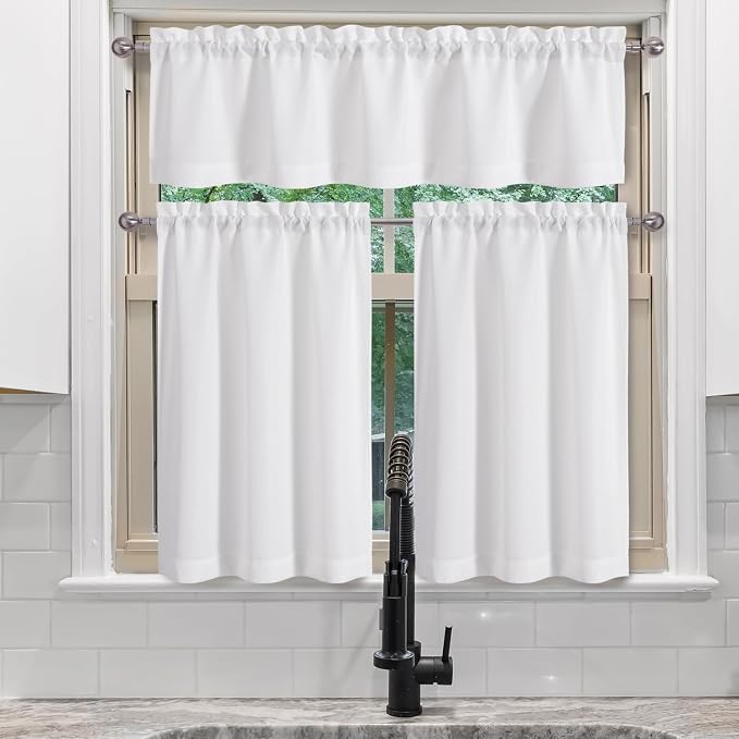 Chyhomenyc White Valance for Windows, Light Filtering Faux Linen Textured - Image 2