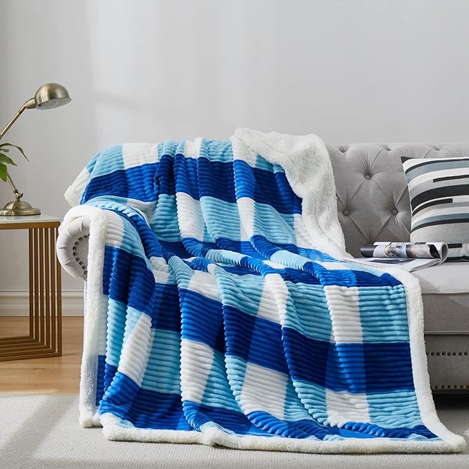 PU MEI Sherpa Blanket Twin Plaid Thick Bed Blanket, 90”*80” Super Soft Flannel by HOME