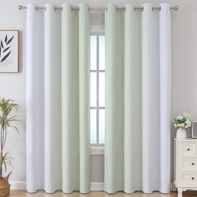 Estelar Textiler Sage Green and Greyish White Gradient Blackout Curtains - Image 2