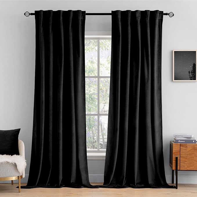 MIULEE Black Velvet Curtains 90 inches 2 Panels by MIULEE