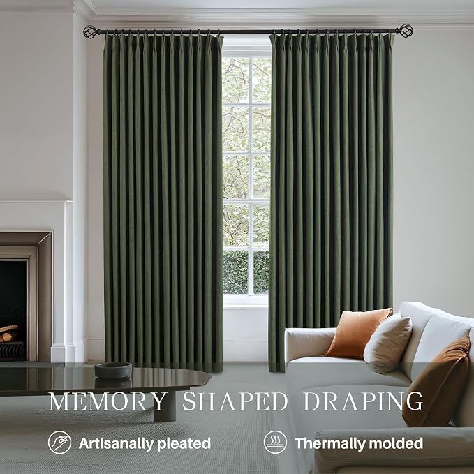 Pinch Pleated Linen Curtains 100% Blackout 108 Inches Long - Image 3