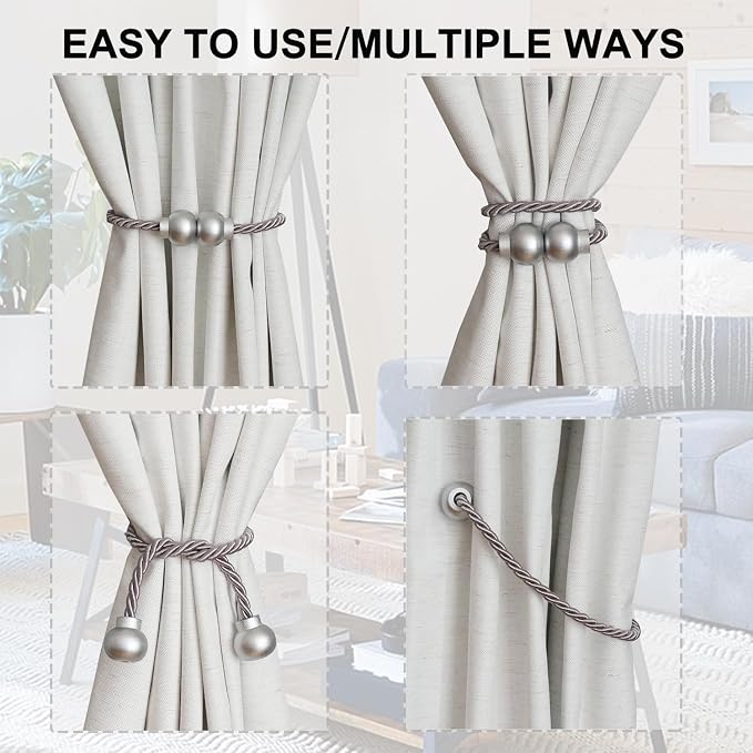 2 Pack Magnetic Curtain Tiebacks Modern Handmade Rope Curtain Tie Backs - Image 4