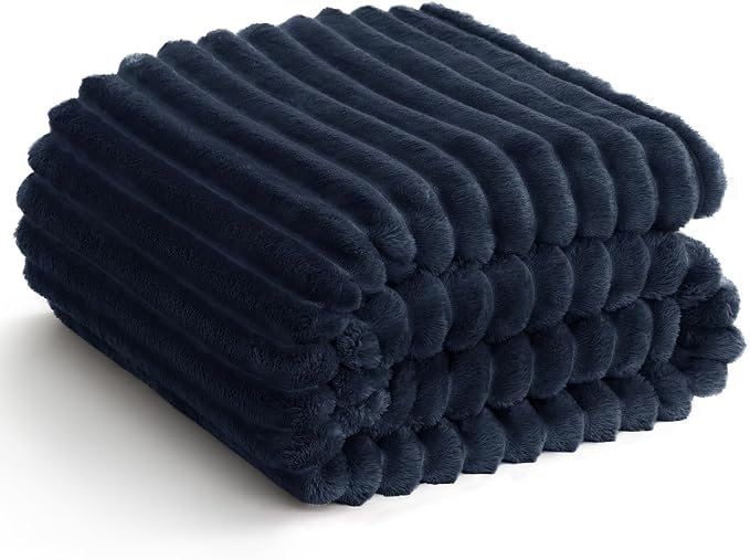 HIMEET Navy Blue Ribbed King Size Blanket by Unknown