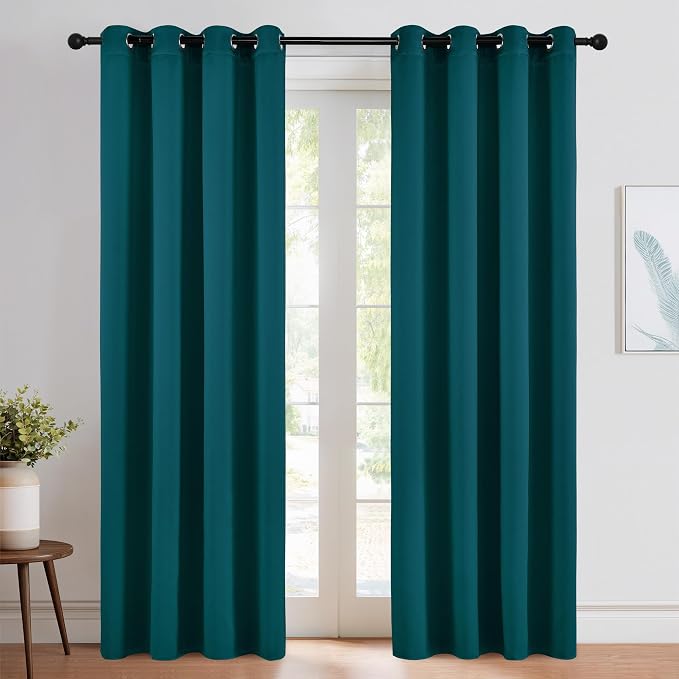 NICETOWN Teal Blackout Curtains 84inch Length 2 Panels Set, Grommet Chic by NICETOWN