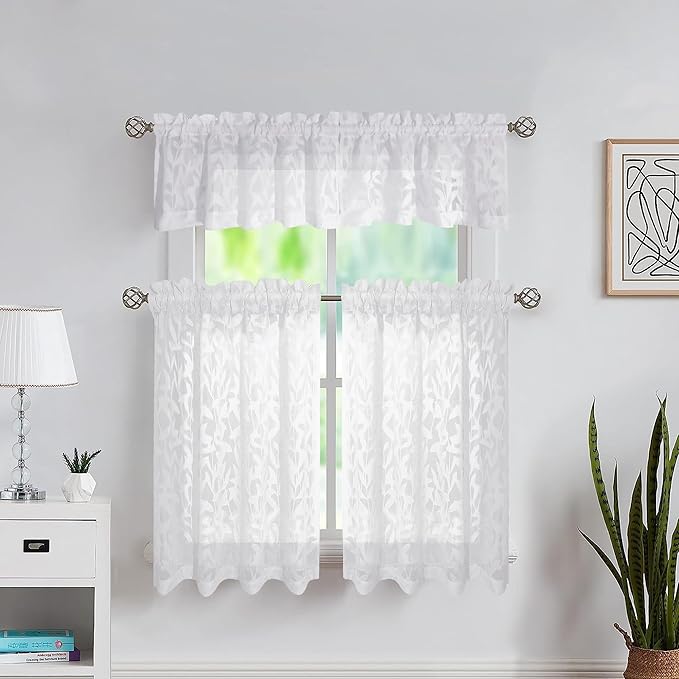 Lecloud Leia White Sheer Curtains 54 Inch Length 2 Panels, Voile Light - Image 2