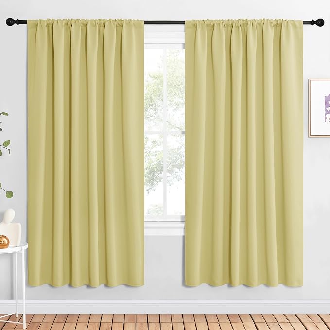 NICETOWN Bedroom Window Curtain Panels, Paler Yellow, 2 Panels, 62 in x 72 in by NICETOWN