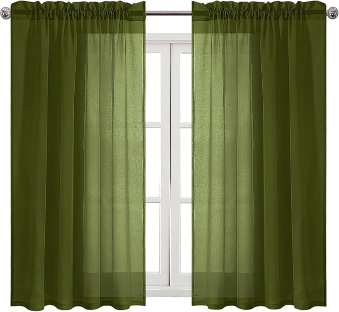 DWCN Olive Green Sheer Curtains Semi Transparent Voile Rod Pocket Curtains - Image 9