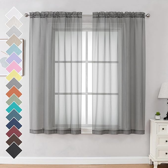 OVZME 2 Panels Sheer Curtains 63 Inches Long Rod Pocket Light Weight Soft Voile by OVZME