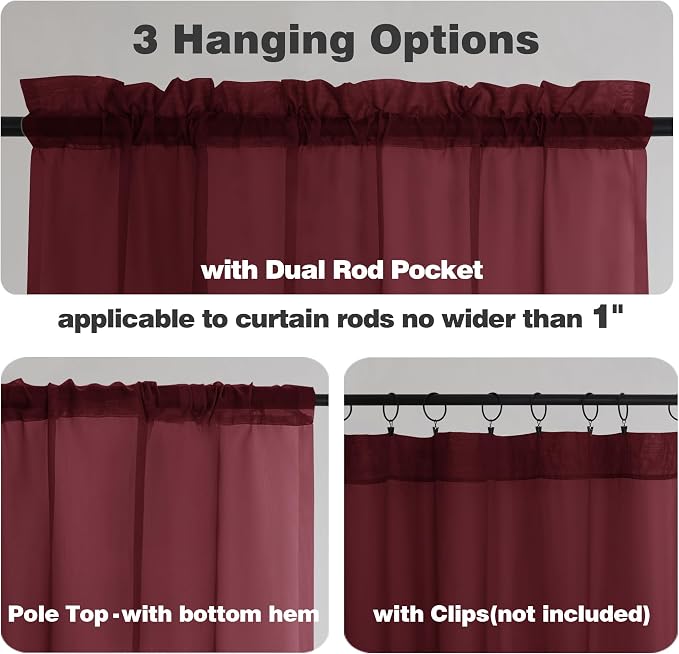 Chyhomenyc Burgundy Sheer Curtains 84 Inches Long 2 Panels, Light Filtering - Image 7