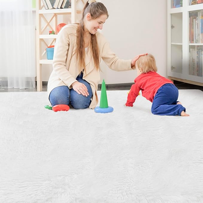 White Rug for Living Room 8x10ft Fluffy Area Rug Mat Bedside Throw Rug for - Image 2