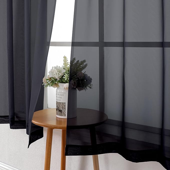 Lecloud Black Sheer Curtains 45 Inch Long 2 Panels, Short Voile Drapes - Image 6
