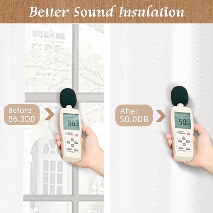 100% White Blackout Curtains for Bedroom, 63 Inches Polyester Textured Thermal - Image 5