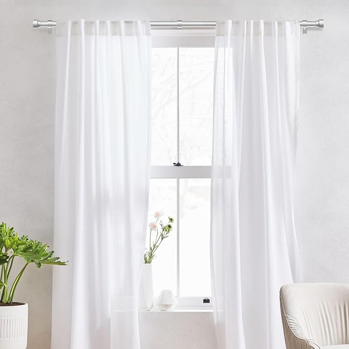 IFELS Heavy Duty Curtain Rods for Windows 48 to 84 Inch, 1 Inch Silver Curtain - Image 2