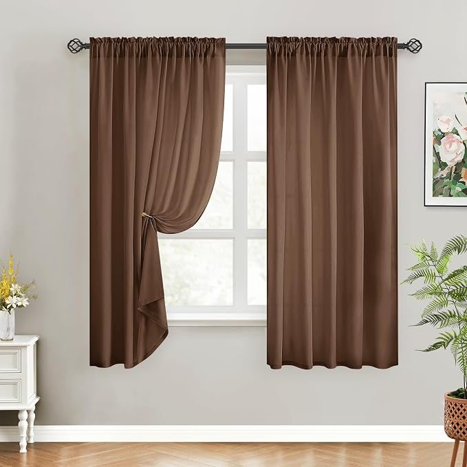 HOMEIDEAS Non-See-Through Brown Privacy Sheer Curtains, 52 X 54 Inches Long 2 by HOMEIDEAS