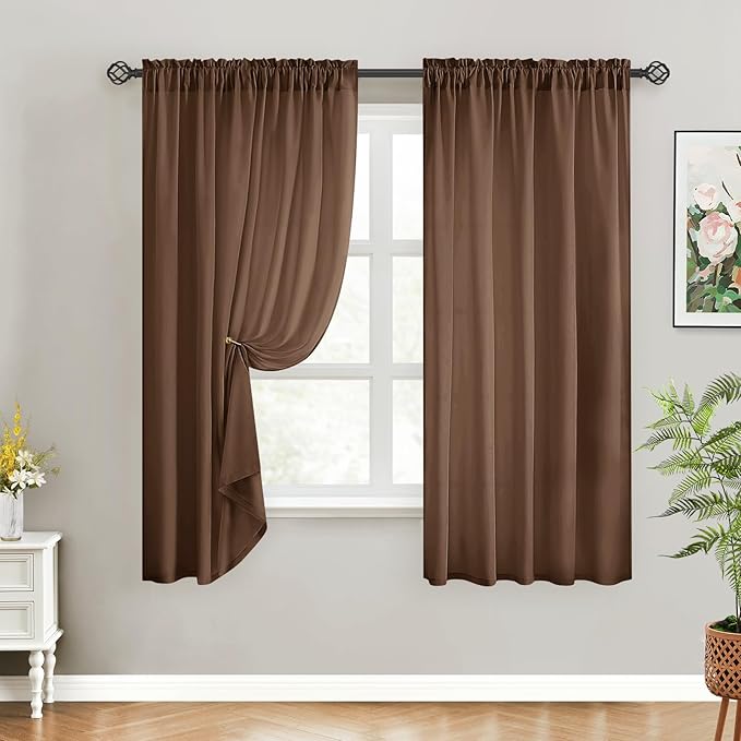 HOMEIDEAS Non-See-Through Brown Privacy Sheer Curtains, 52 X 45 Inches Long 2 by HOMEIDEAS