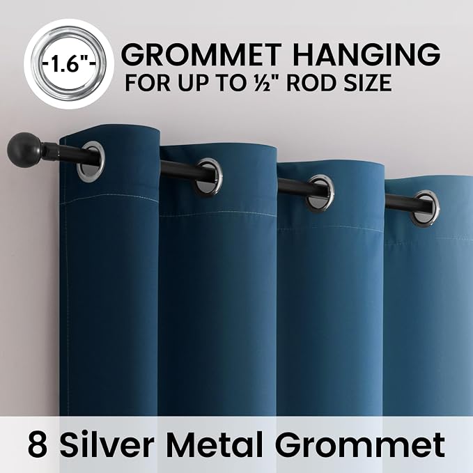 SimpleHome Blue and Greyish White Blackout Curtains - Image 3