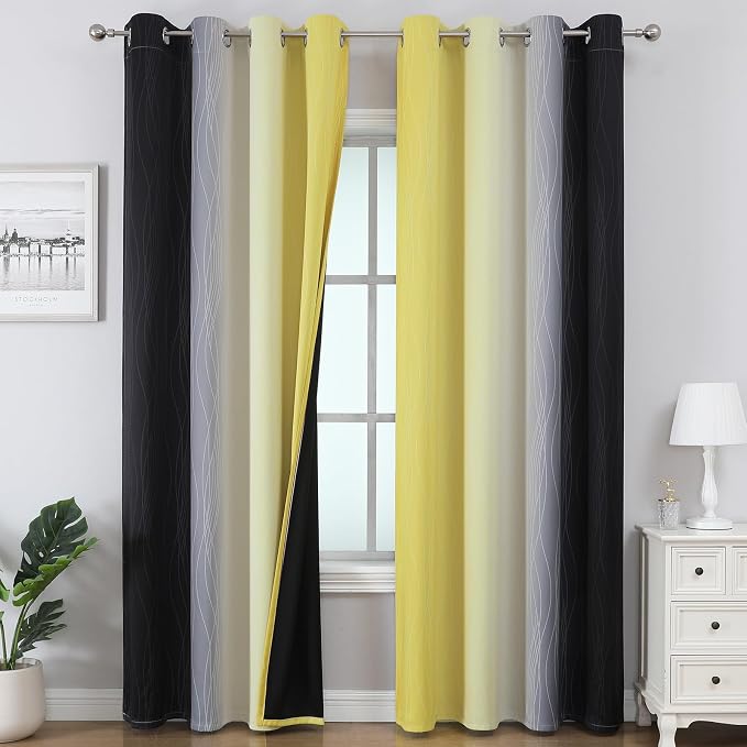 Estelar Textiler Yellow and Black Ombre Blackout Curtains 102 Inch Long by ESTELARTEXTILER