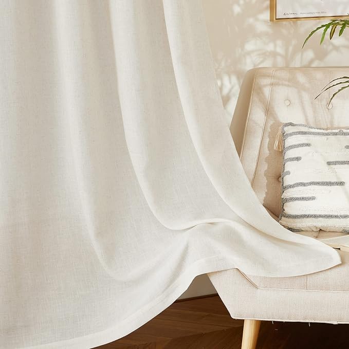 NICETOWN Linen Burlap Bedroom Curtains 63 inches Long, Grommet Semi Sheer Flax - Image 8