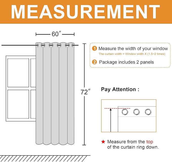 Grommet Blackout Curtains for Bedroom, 60 x 72 Inches, Dark Grey | Thermal - Image 7