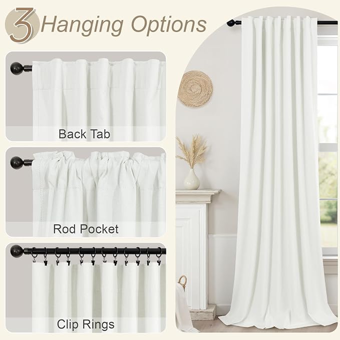 Ivory Blackout Curtains 90 Inches Long 2 Panel Light Blocking Patio Drape - Image 6