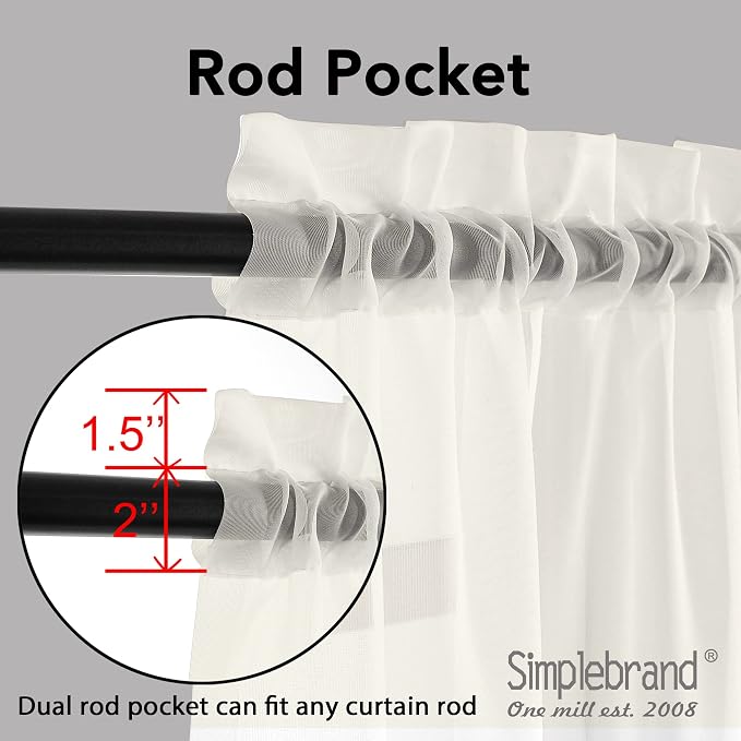 Simplebrand Ivory Sheer Curtains 108 Inches Long, Extra Long Rod Pocket Solid - Image 4