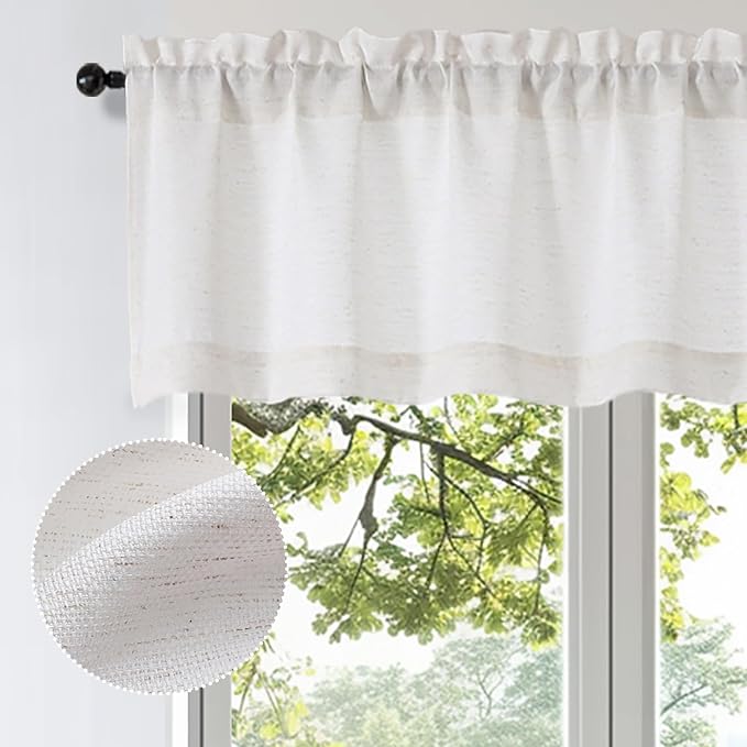 OWENIE Bob Valance Curtains 18 Inch Length 1 Piece, Faux Linen Slub Solid - Image 2