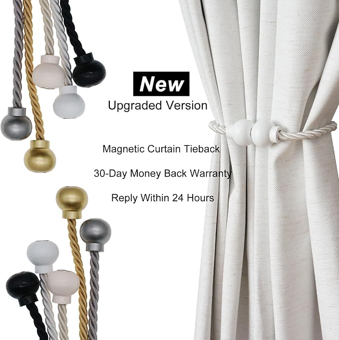 4 Pack Magnetic Curtain Tiebacks Modern Handmade Rope Curtain Tie Backs - Image 7