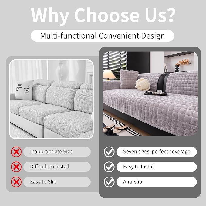Velvet Couch Cover, Washable Sectional Sofa Cover, Anti Slip Sofa Slipcovers - Image 4