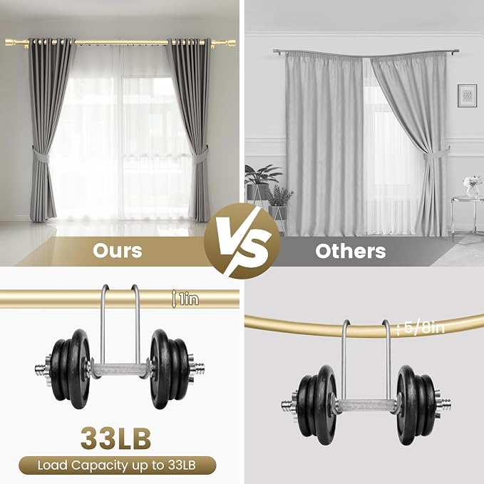 1” Diameter Gold Curtain Rod Itself is 30-60 inch 2 Pack, Fit 30 to 56 Windows - Image 4