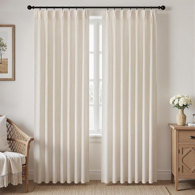 Pinch Pleated Look Light Filtering Curtains 84 Inch Length, 2 Panels Linen - Image 2