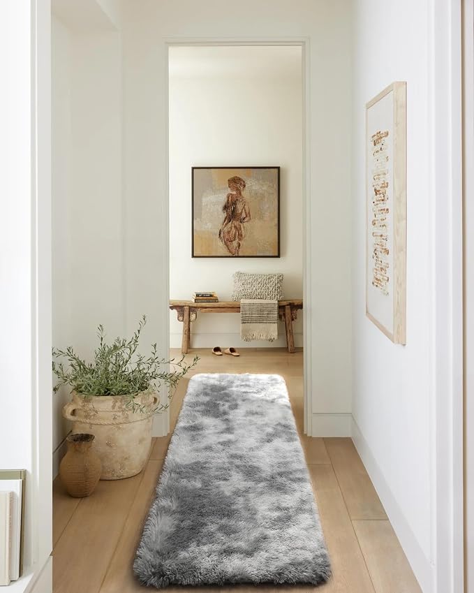 ONASAR 2x6 Runner Rugs for Bedroom Living Room, Fluffy Tie-Dyed Light Grey - Image 9