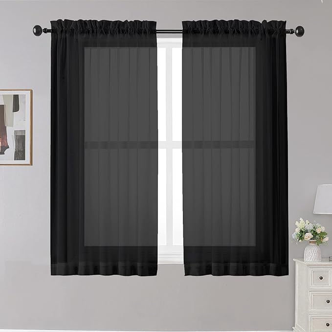 OWENIE Black Sheer Curtains, Bedroom by OWENIE