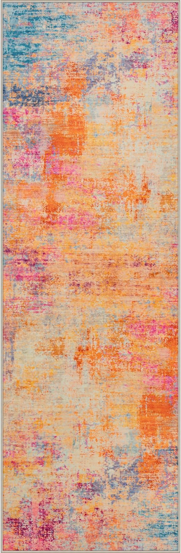 2.6x8 Washable Runner Rug：Modern Abstract Soft Carpet Galaxy Haze | by FXRHLP