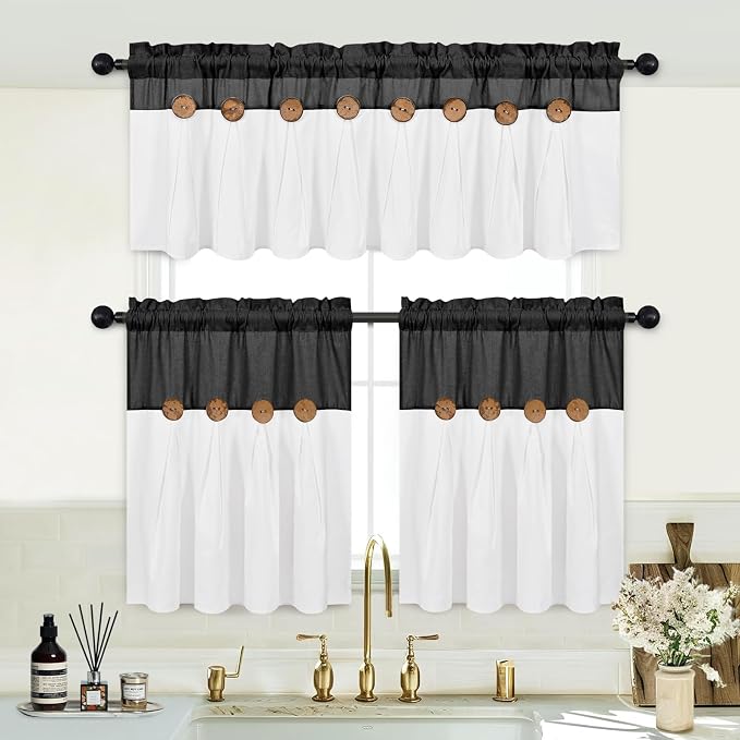 Boho Kitchen Curtains 24 Inch Length, Farmhouse Cotton Linen Tier Curtains - Image 3