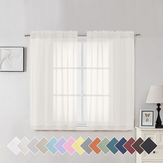 Aiyufeng Ivory Sheer Curtains for Living Room 45 inch Length 2 Panels Set by Aiyufeng