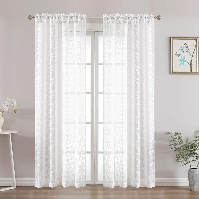Chyhomenyc White Sheer Curtains 72 Inches Long 2 Panels Set, Light Filtering - Image 2