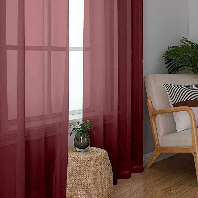 Aiyufeng Sheer Curtains Burgundy Red - Image 3