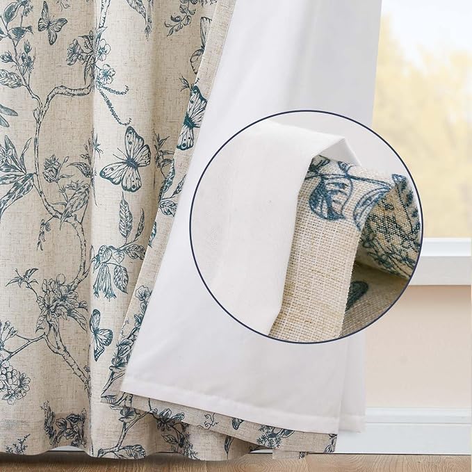jinchan Floral Curtains Lined Linen Blend Curtain - Image 3