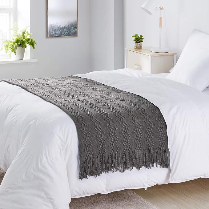 BOURINA Dark Grey Throw Blanket 50 x90 Inches Throw Textured Solid Soft Sofa - Image 3
