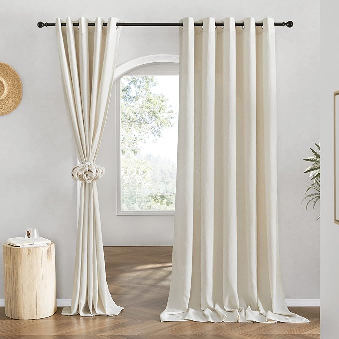 NICETOWN Linen Blend Sliding Door Curtains Extra Wide, Grommet Semi Sheer by NICETOWN