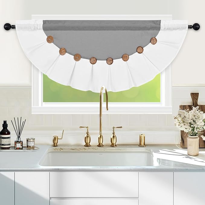 FRAMICS Farmhouse Valance Curtains, Boho Cotton Linen Kitchen Valance, Country - Image 2