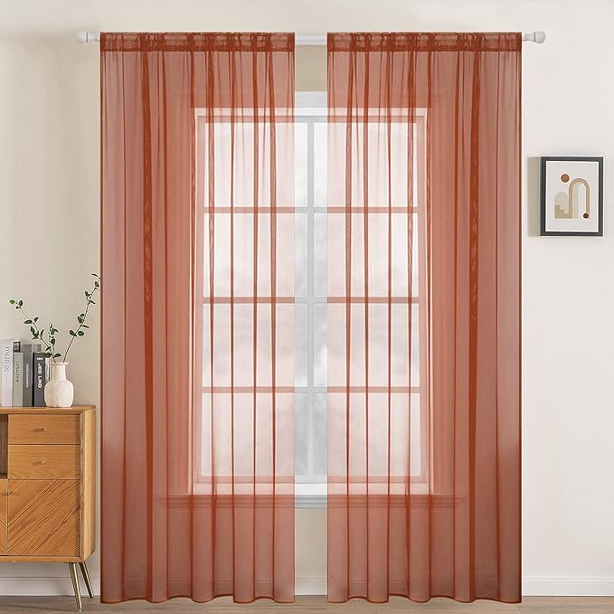 MIULEE 2 Panels Solid Color Sheer Window Curtains Elegant Window Voile Fall by MIULEE