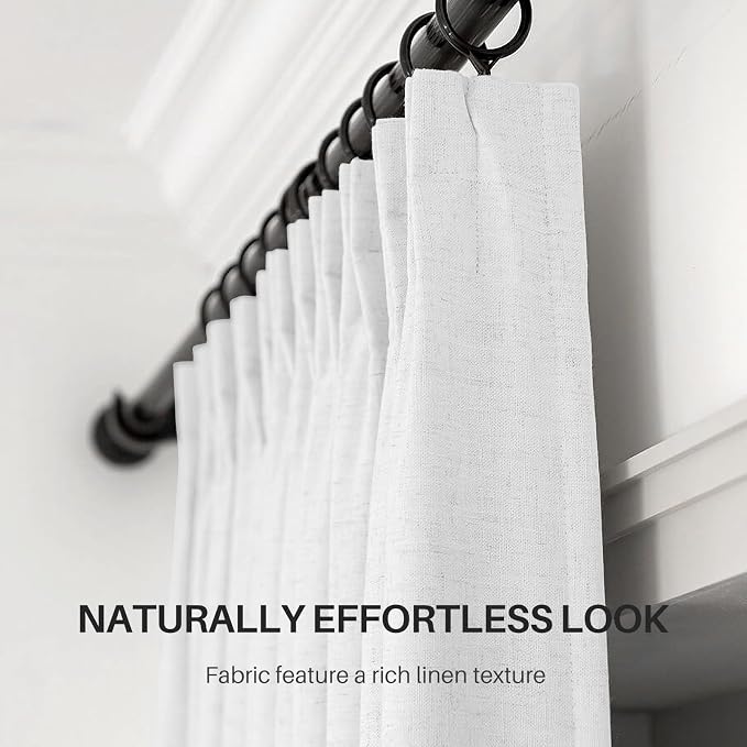 Pinch Pleated Linen White Blackout Curtains 90 Inches Long - Image 4