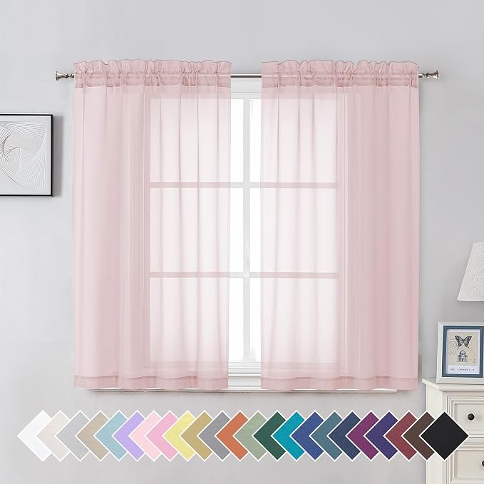 Aiyufeng Blush Pink Sheer Curtains 45 Inch Length 2 Panels Set, Light Filtering by Aiyufeng
