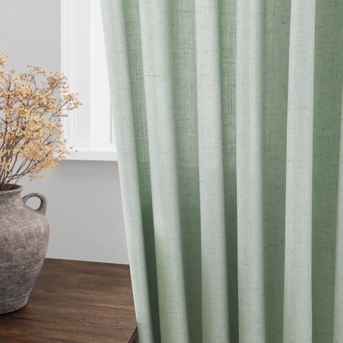 Nanspring Aqua Green Linen Curtains 108 Inches Long - Image 4