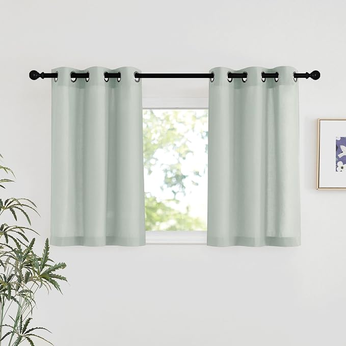 NICETOWN Sage Green Linen Kitchen Window Curtains Over Sink, Grommet Thick by NICETOWN