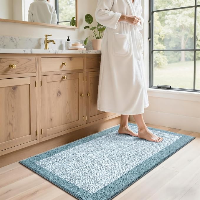 48x24 Long Bathroom Rugs Washable Non Slip, Dusty Blue Bath Mat - Image 3