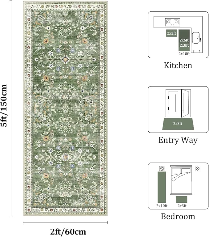 Yamaziot Washable Runner Rug 2x5 – Non Slip Boho Floral Hallway Runner Rug - Image 2