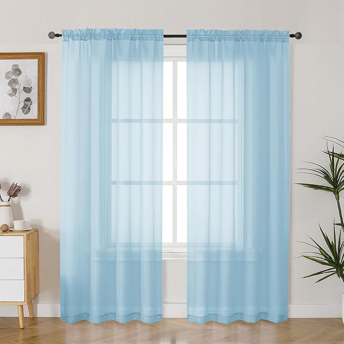Gwine Sky Blue Sheer Curtains 72 Inches Long 2 Panels Set by Gwine